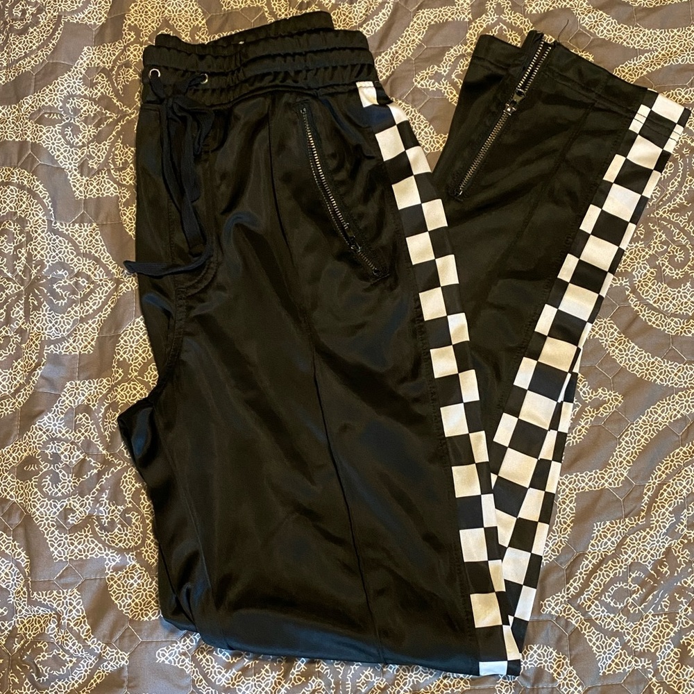 Mens track pants with checkerboard detail